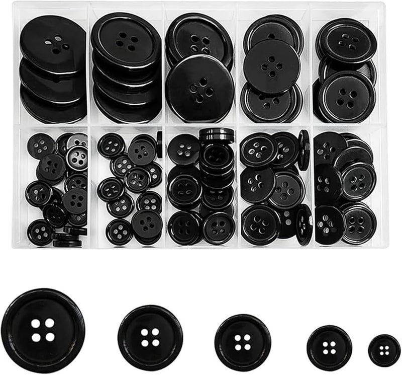 أزرار خياطة من الراتنج الأسود 400 قطعة مختلطة 5 أحجام لتزيين الملابس - Image 3